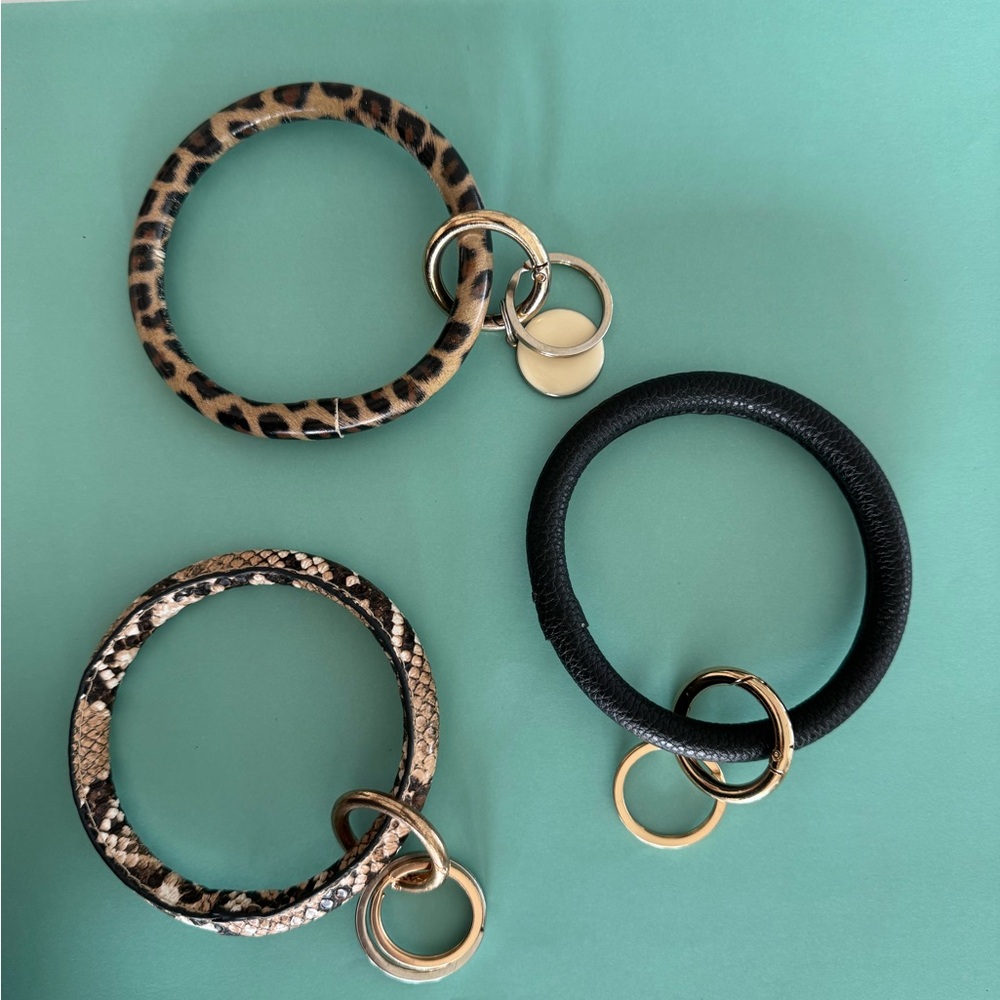 Leopard, Snake, and Black Bangle Key Ring Bracelets